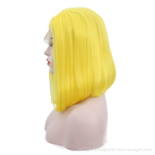heat resistant fiber bright color yellow synthetic wig